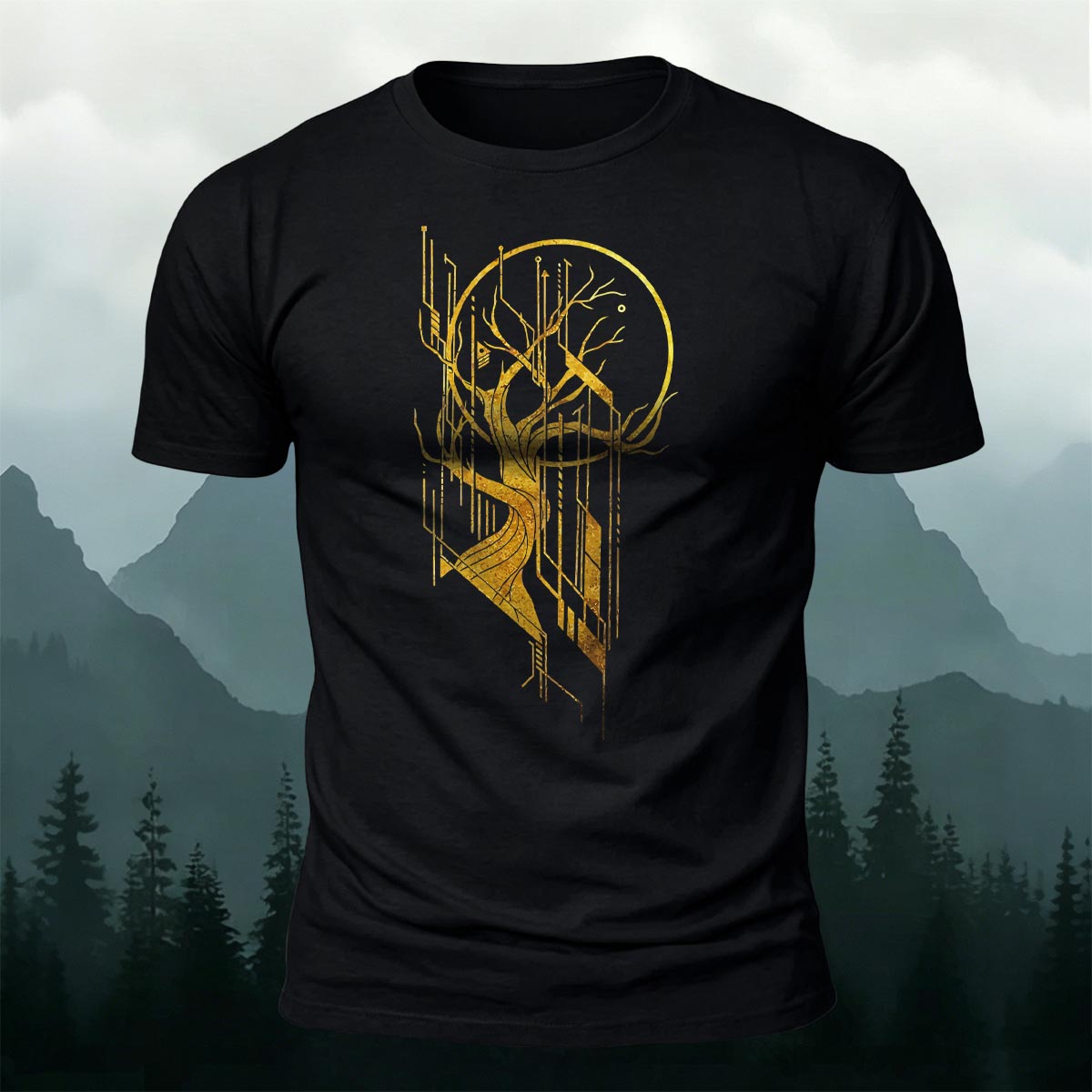 Tech Tree Artistic Pattern Soft Breathable T-Shirt