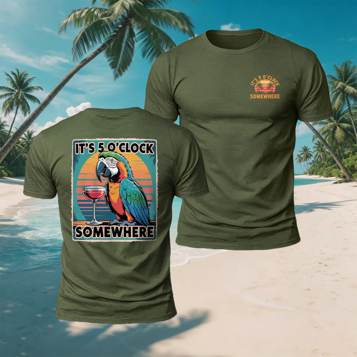 Fun Parrot Red Wine Print Casual Breathable Tee