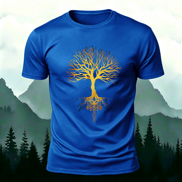 Glowing Tree Natural Casual Premium Cotton Tee Blue