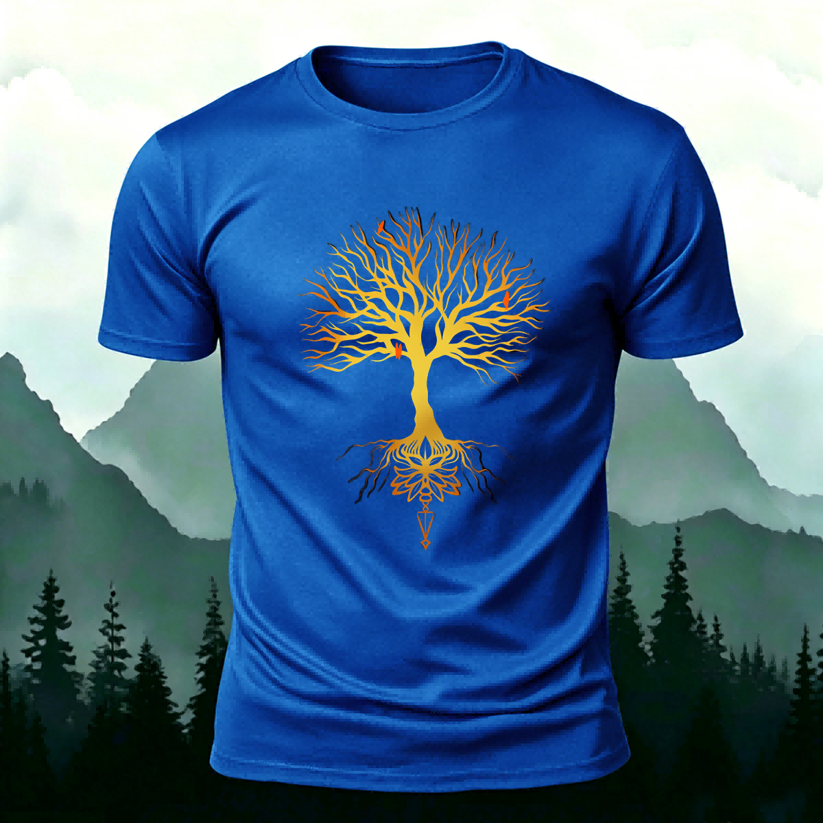 Glowing Tree Natural Casual Premium Cotton Tee Blue