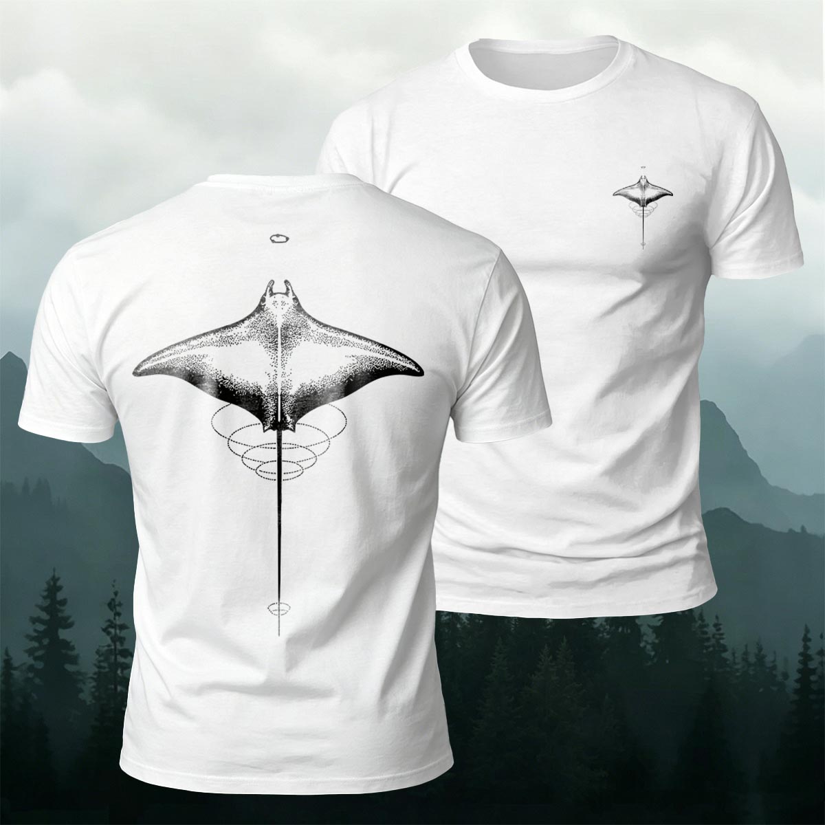 Minimalist Manta Ray Pattern Premium Cotton T-Shirt