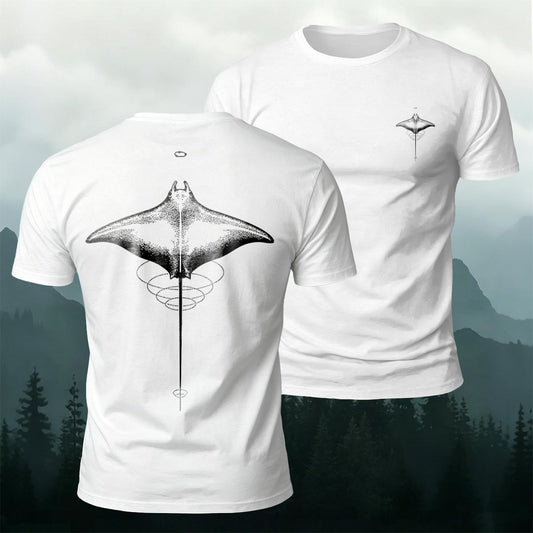 Minimalist Manta Ray Pattern Premium Cotton T-Shirt