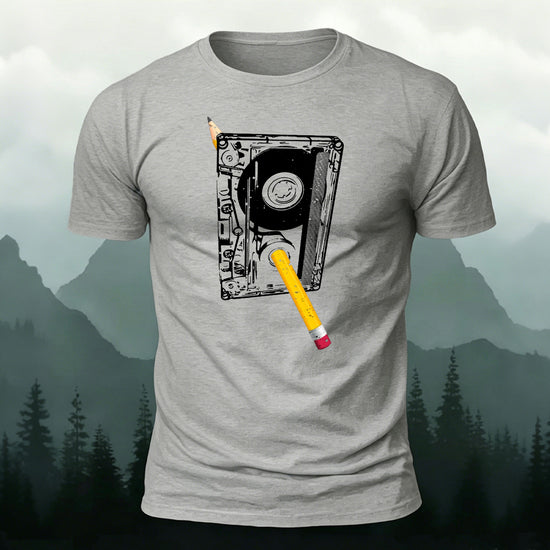 Pencil and Tape Pattern Soft-touch Feel T-Shirt Grey