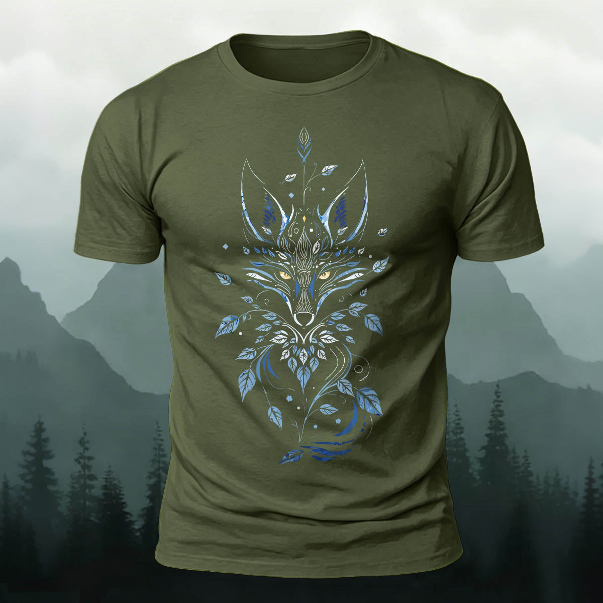 Fox Mythology Totem Print 100% Cotton T-Shirt