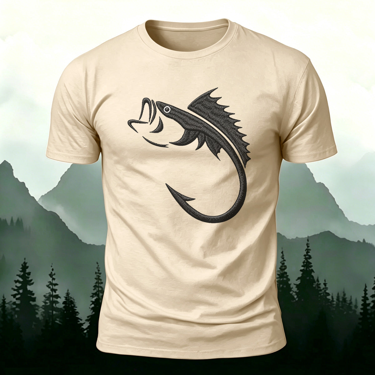 Fishbone Illustration Embroidered 100% Cotton Tee