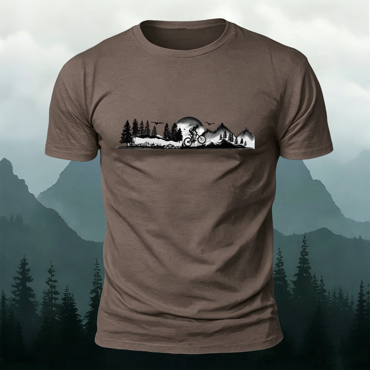 Forest Ride Chest-Print 100% Cotton Skin-Friendly T-Shirt