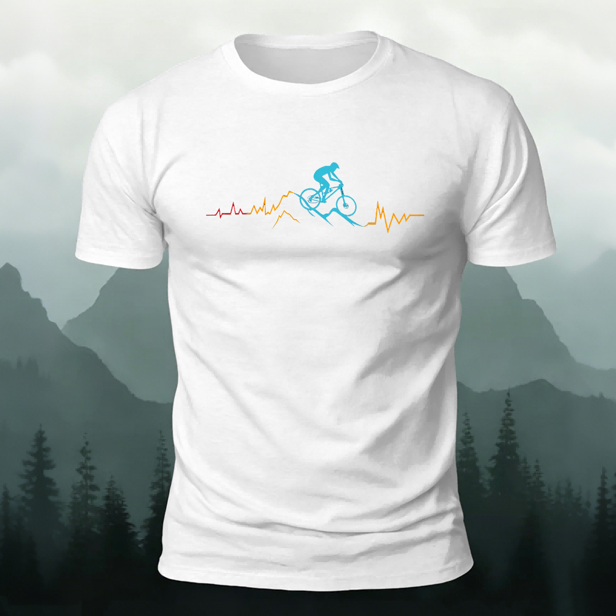 Cycling Line Pattern Skin-friendly Cotton T-Shirt White