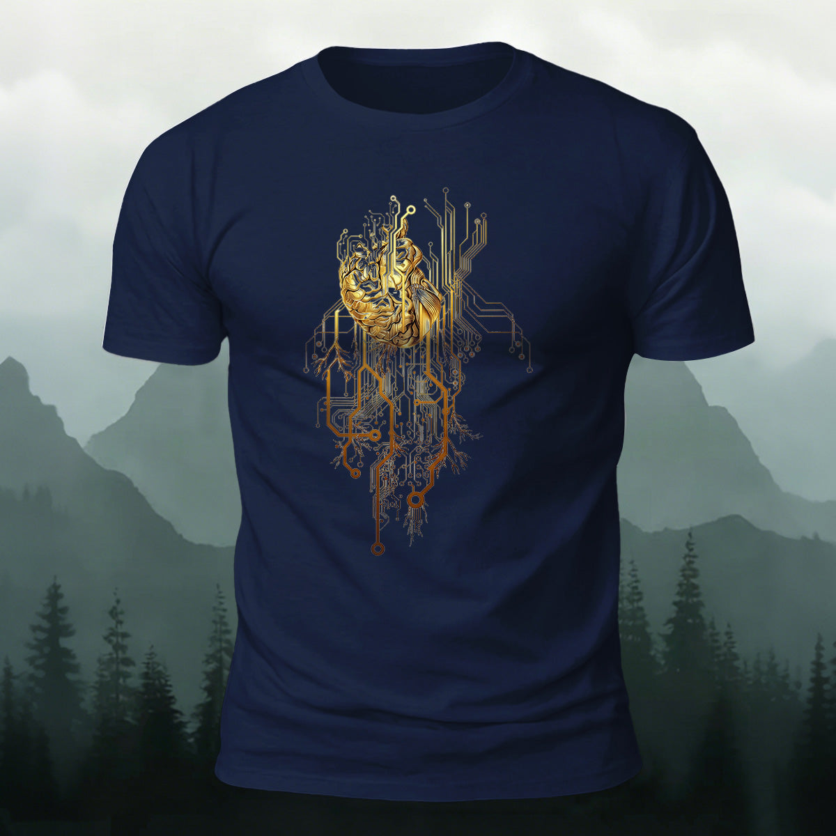 Artistic Heart Casual Washed Cotton T-Shirt Navy