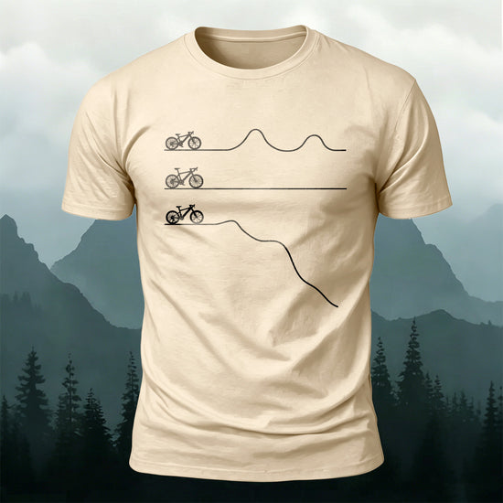 Outdoor Cycling Road Print 100% Cotton Casual T-Shirt Beige