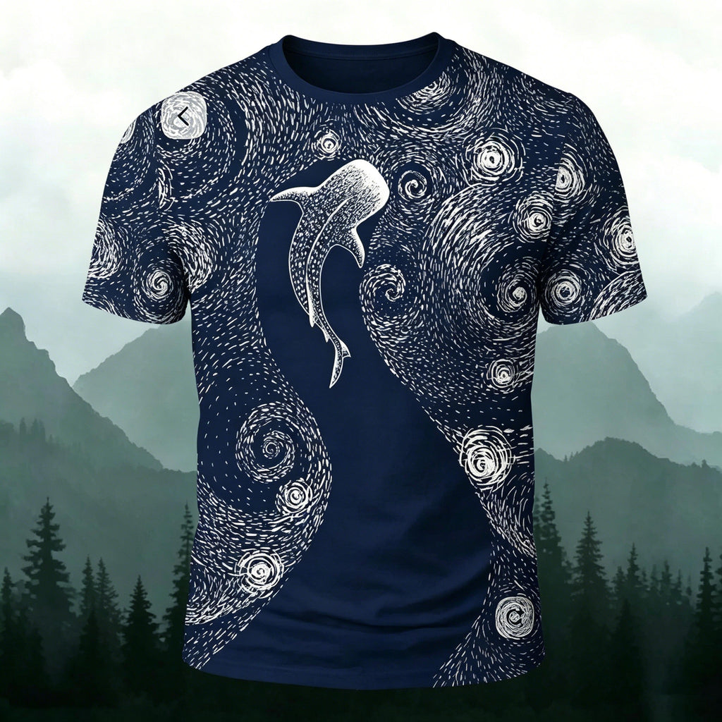 Dreamy Oil Painting Style Whale Print Casual T-Shirt