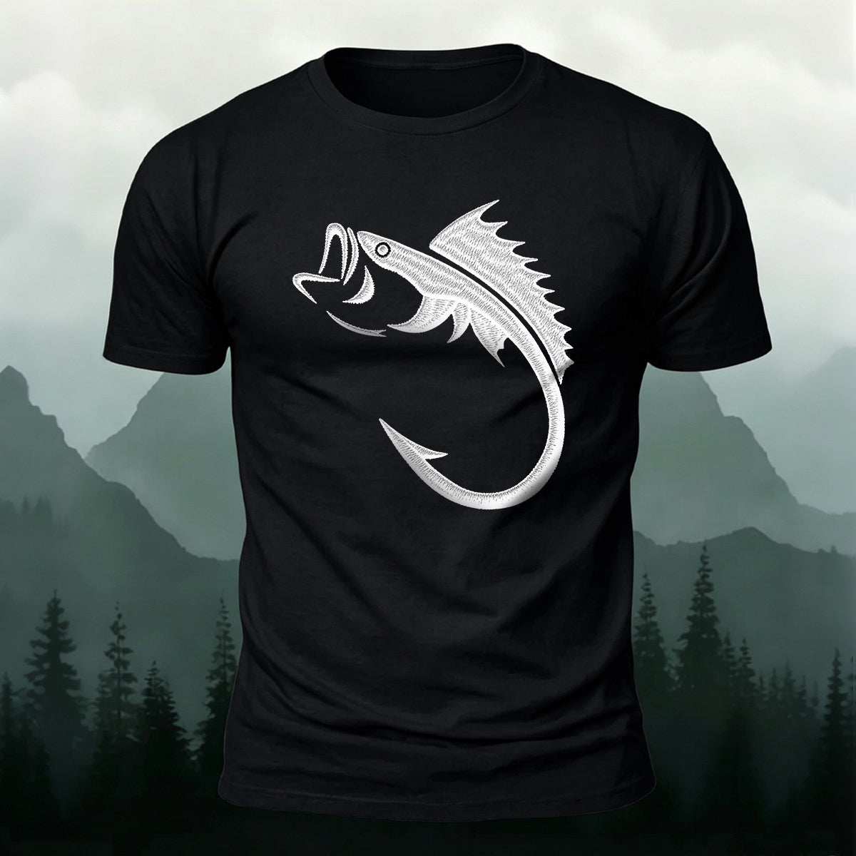 Fishbone Illustration Embroidered 100% Cotton Tee