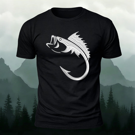 Fishbone Illustration Embroidered 100% Cotton Tee