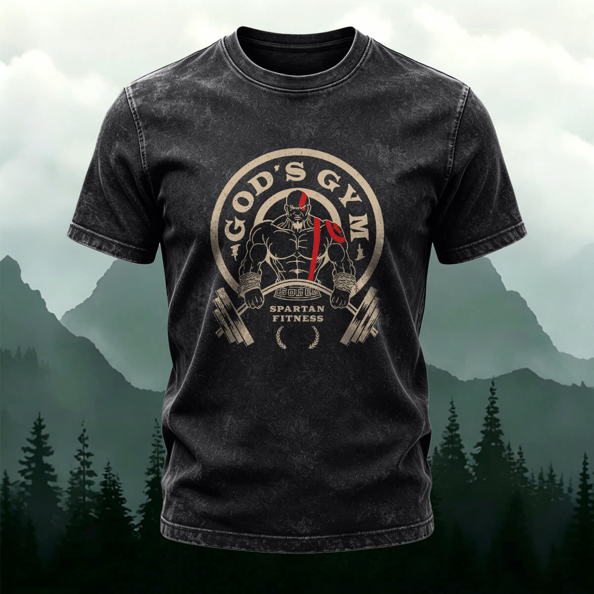 Fitness Print Fashion Washed Cotton Casual T-Shirt  Black 1