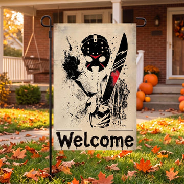 Linen Horror Mask Halloween Welcome Garden Flag