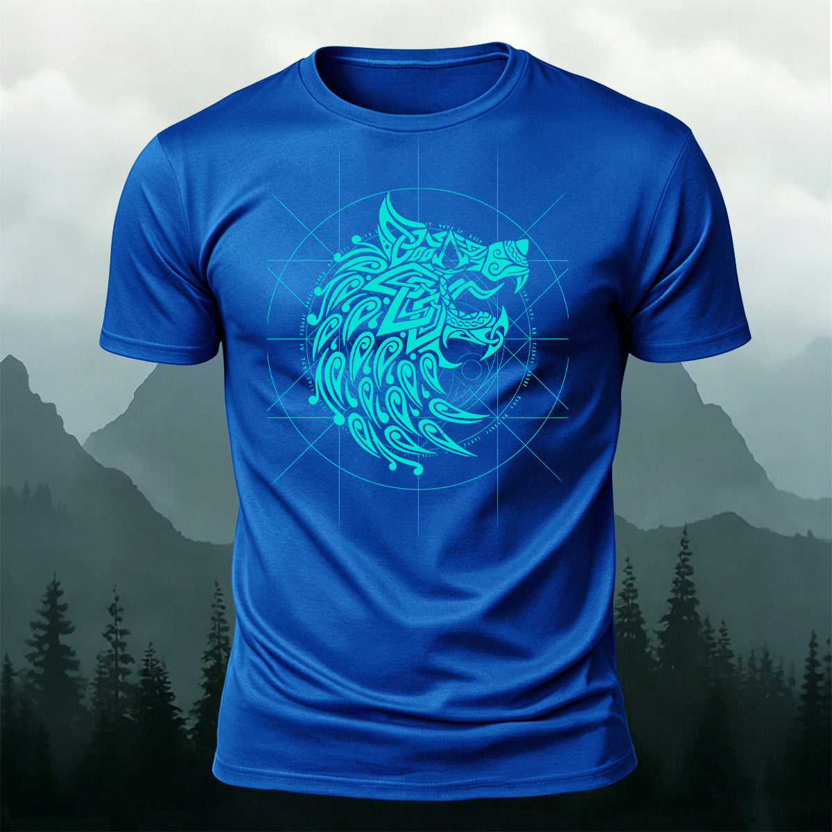 Viking Fenrir Wolf Premium Cotton Casual T-Shirt Blue