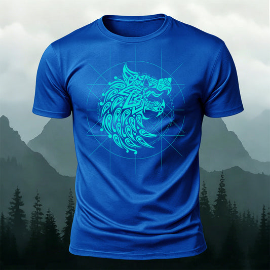 Viking Fenrir Wolf Premium Cotton Casual T-Shirt Blue
