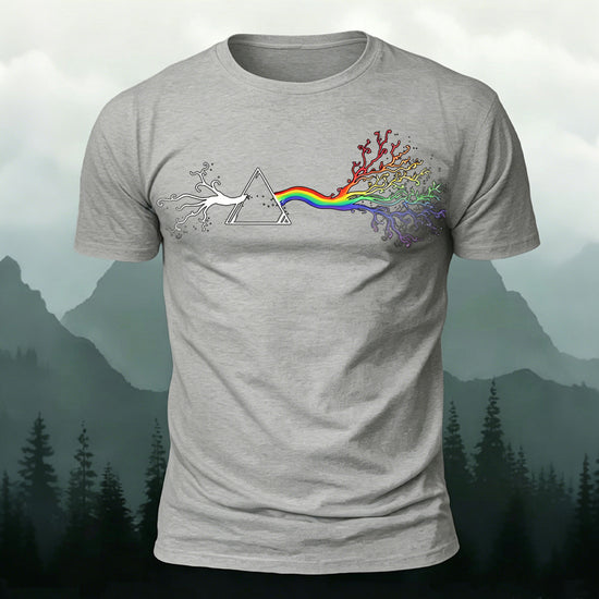 Colorful Tree Print Premium Cotton Round Neck T-Shirt Grey