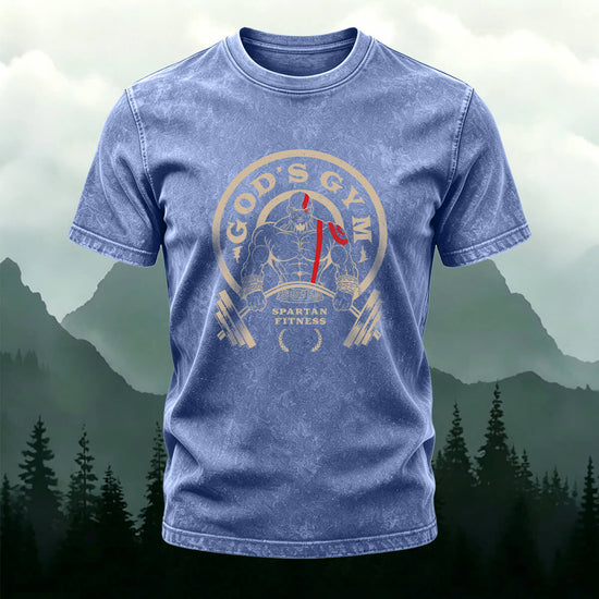 Fitness Print Fashion Washed Cotton Casual T-Shirt Deel blue