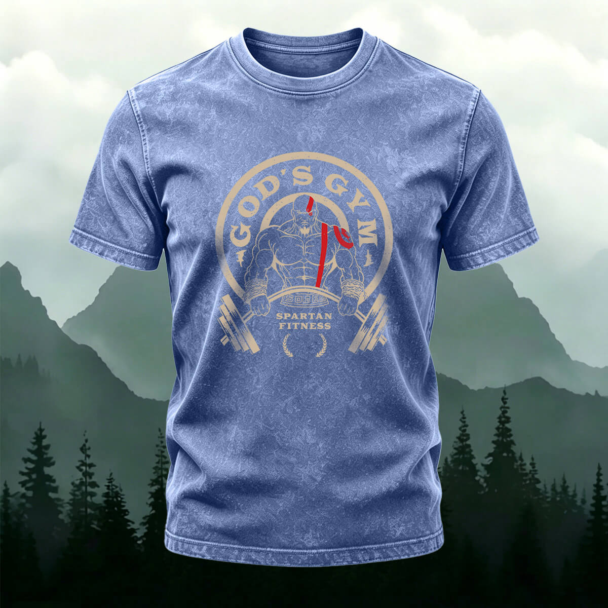 Fitness Print Fashion Washed Cotton Casual T-Shirt Deel blue