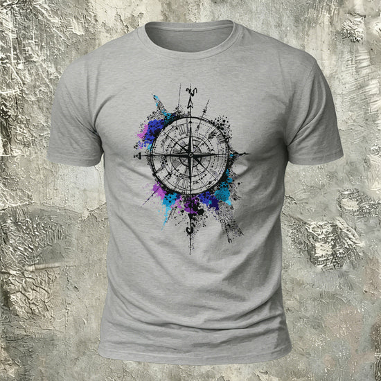 Compass Art Graphic 100% Cotton Casual T-Shirt Grey