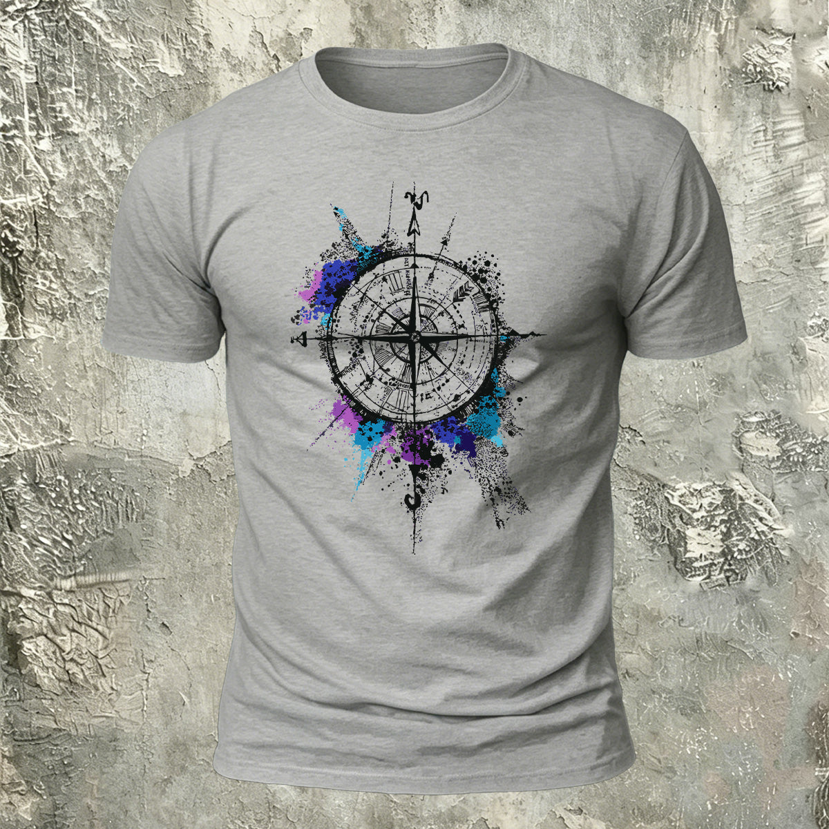 Compass Art Graphic 100% Cotton Casual T-Shirt Grey