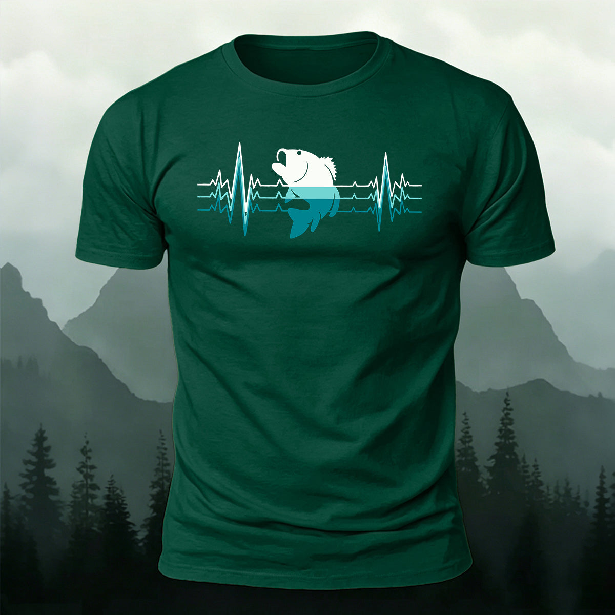 Outdoor Fishing Heartbeat Print Cotton T-Shirt