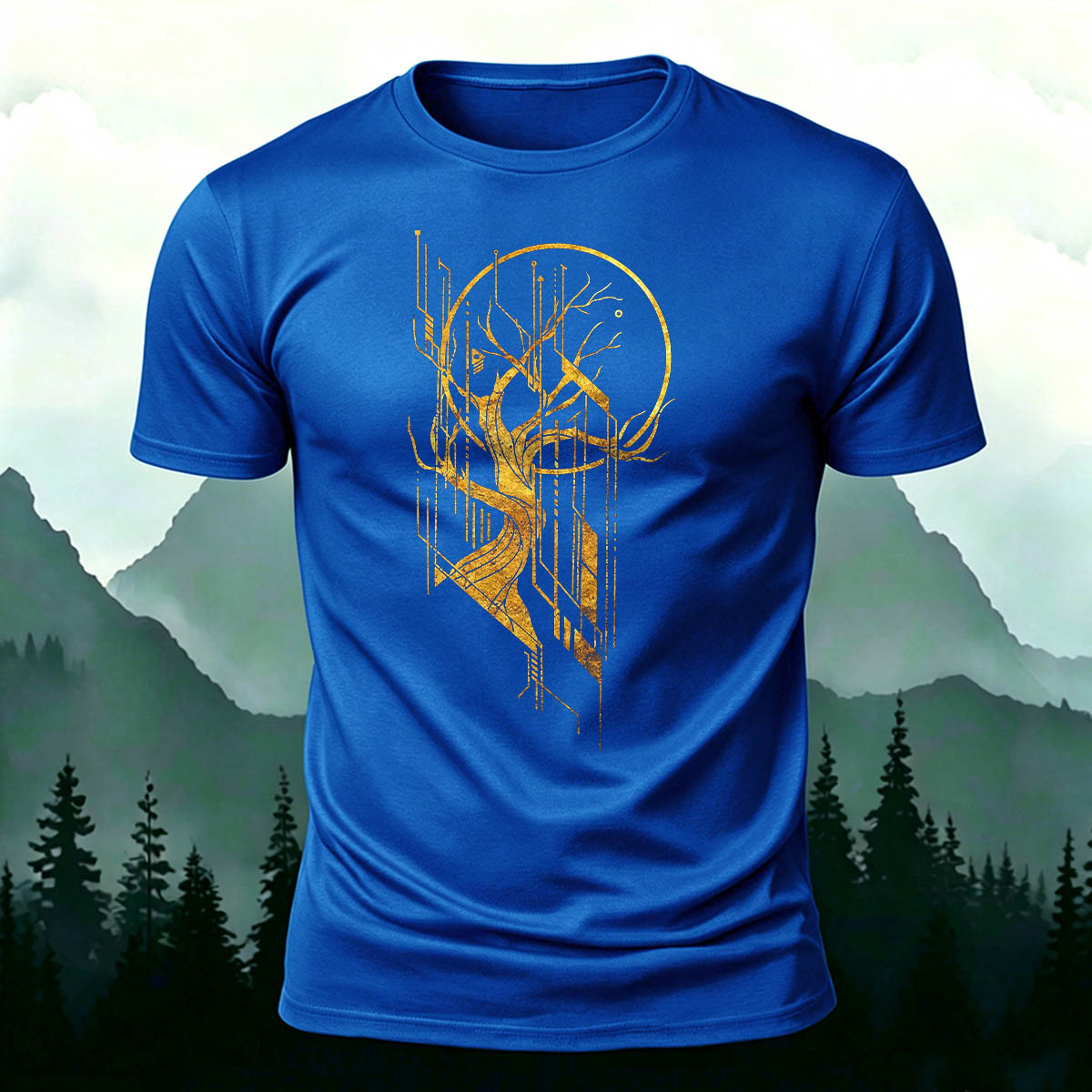 Line Tree Graphic Casual Premium Cotton T-Shirt