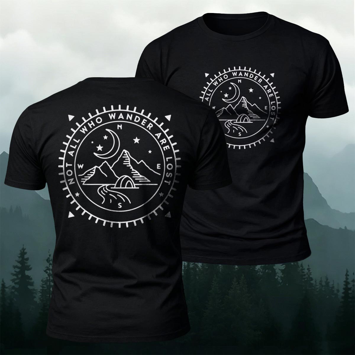 Nighttime Mountain Print Casual Cotton T-Shirt