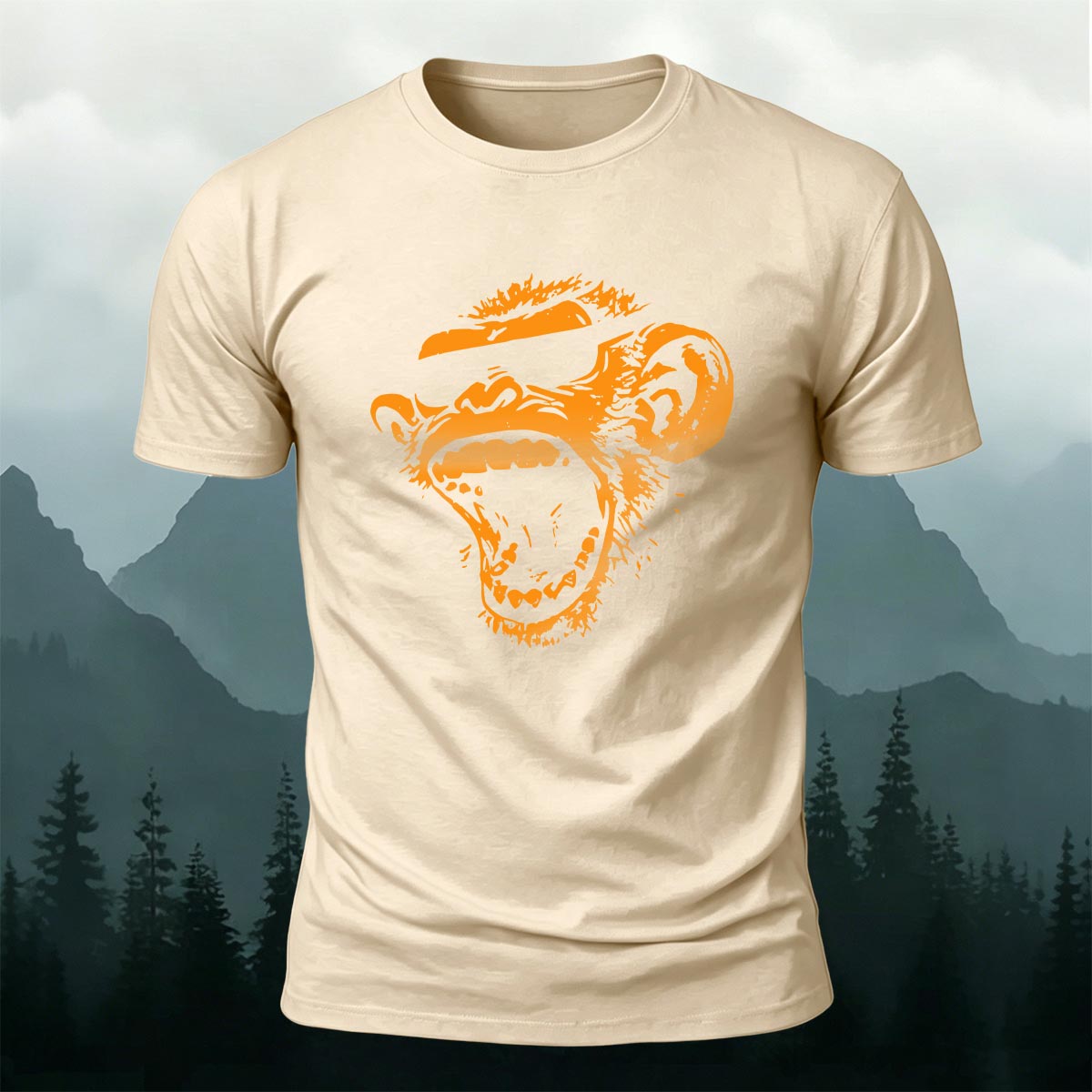 Simple Monkey Print Fashion Skin-Friendly T-Shirt Beige