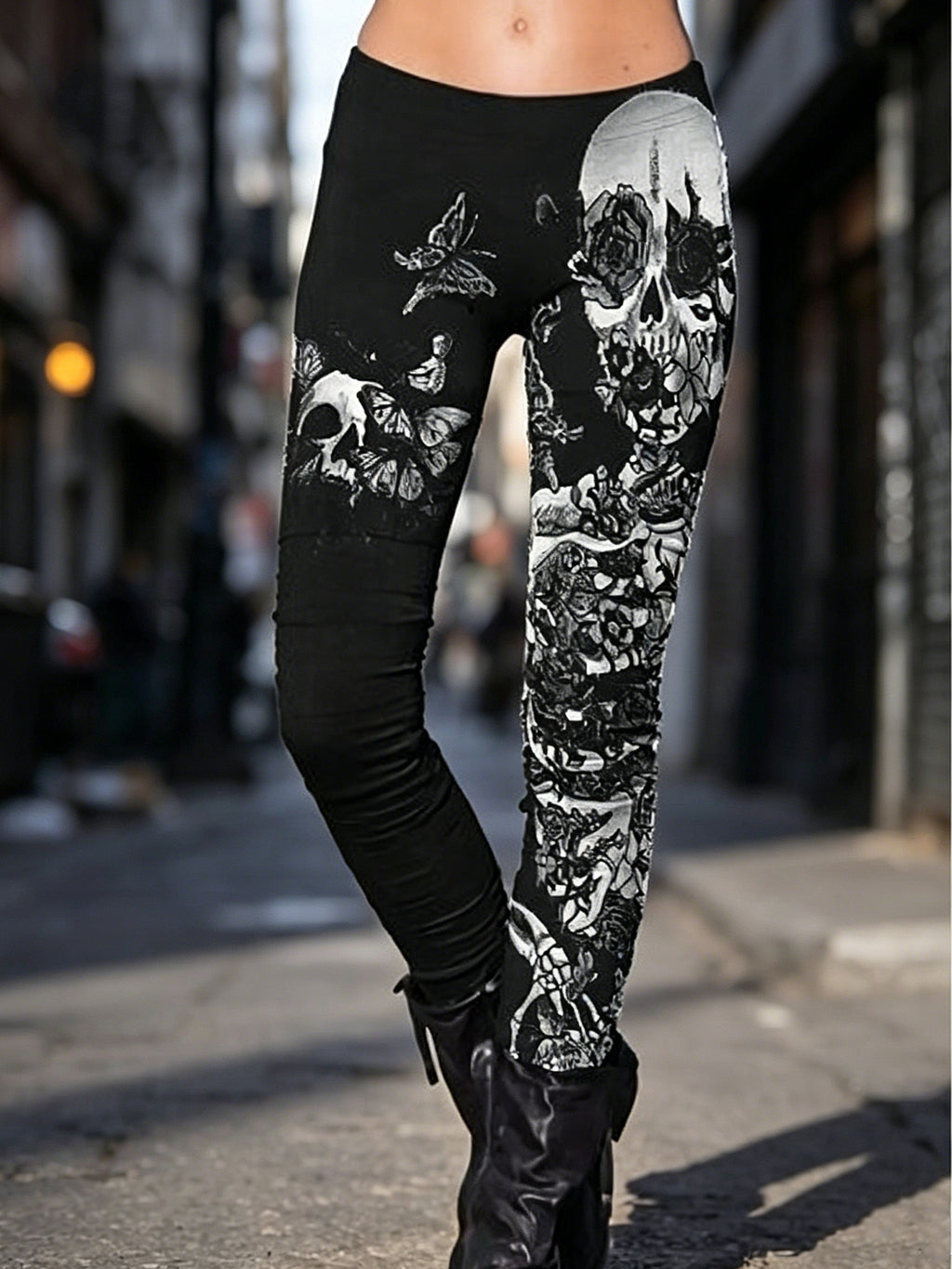 Skull Print Sports Base Layer Leggings