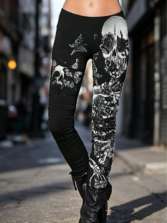 Skull Print Sports Base Layer Leggings