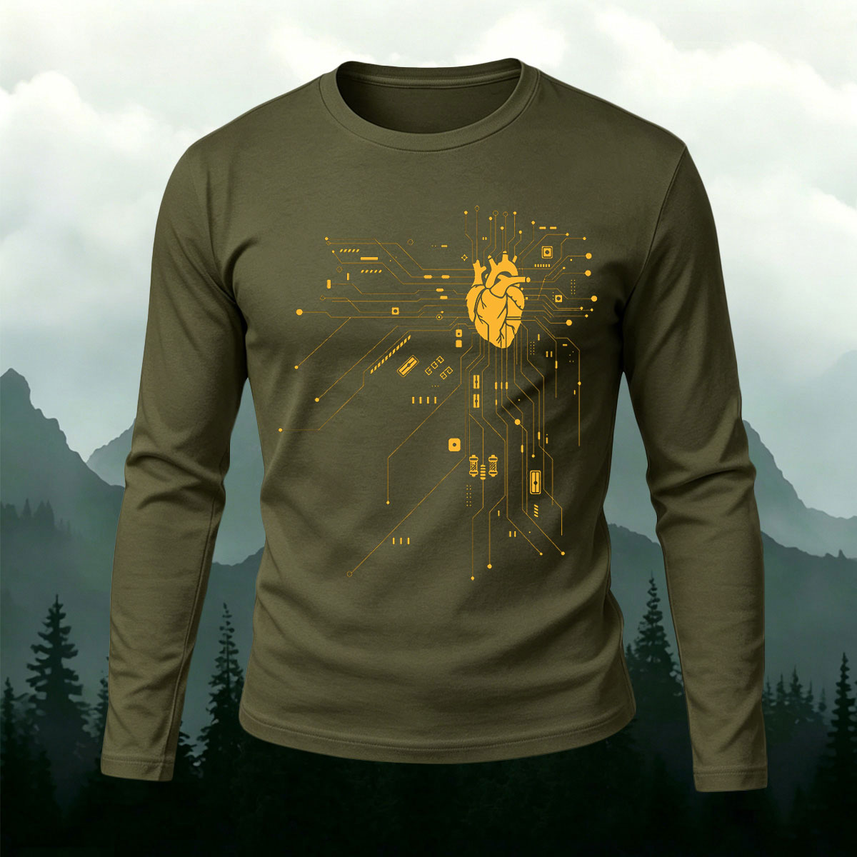 Heart Circuit Long-Sleeve Premium Cotton T-Shirt