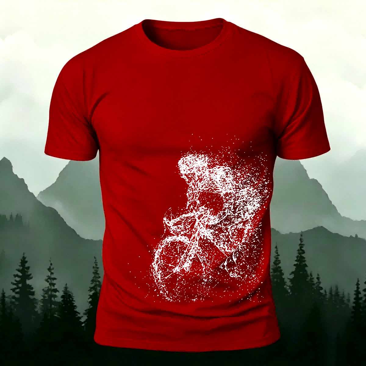 Cycling Pattern Mountain-Style Cotton Casual T-Shirt Red