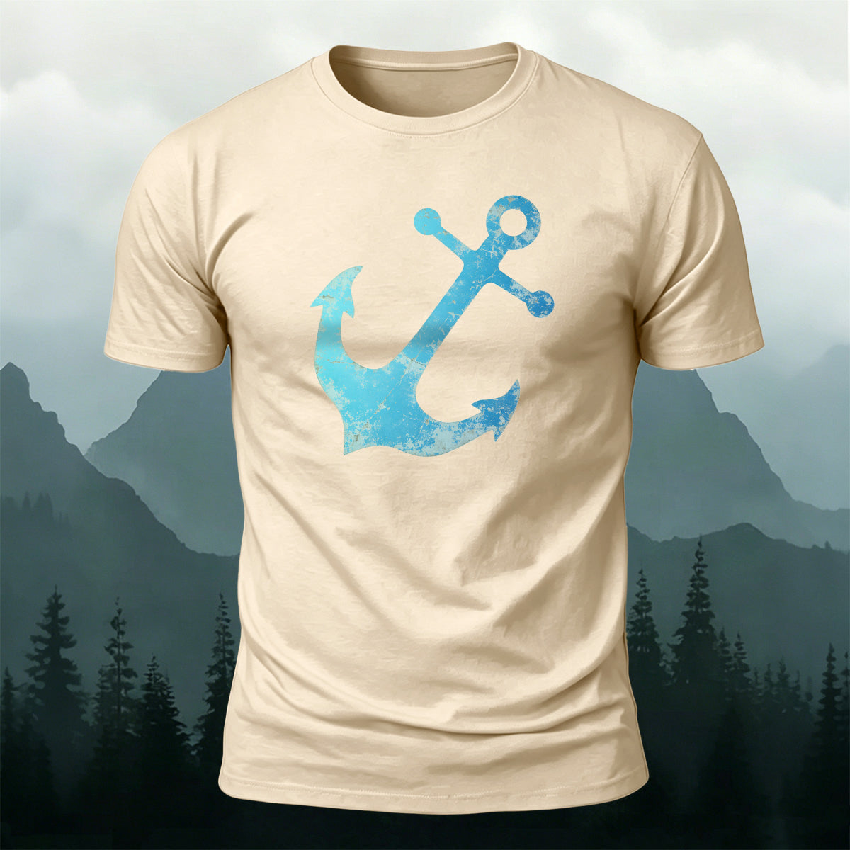 Vintage Blue Anchor Outdoor Casual Cotton T-Shirt