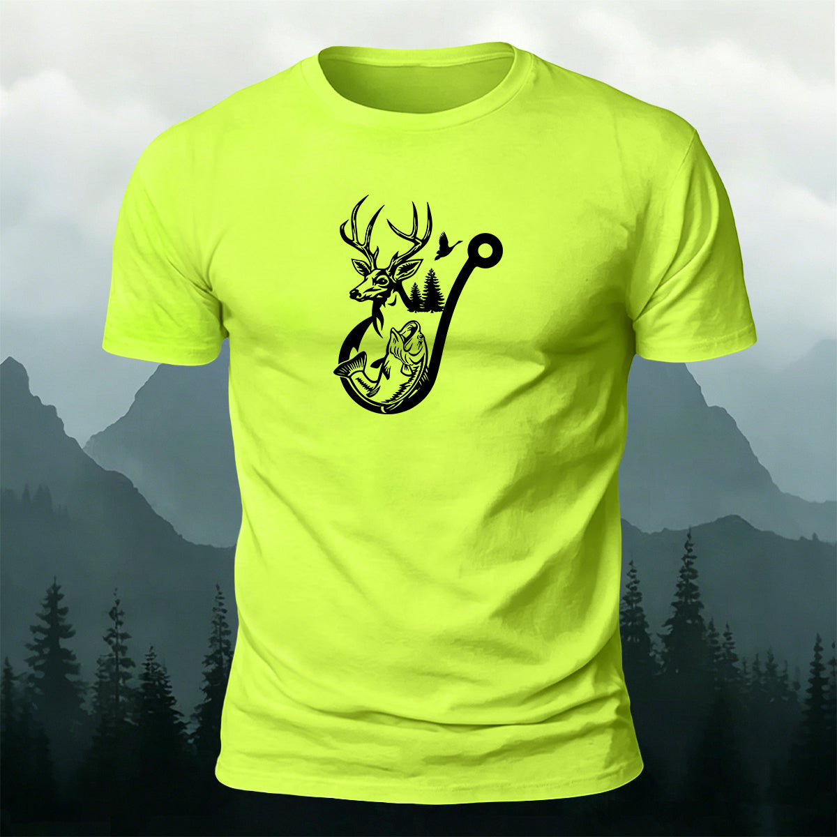 Deer Head Silhouette Print  Round-Neck Cotton T-Shirt