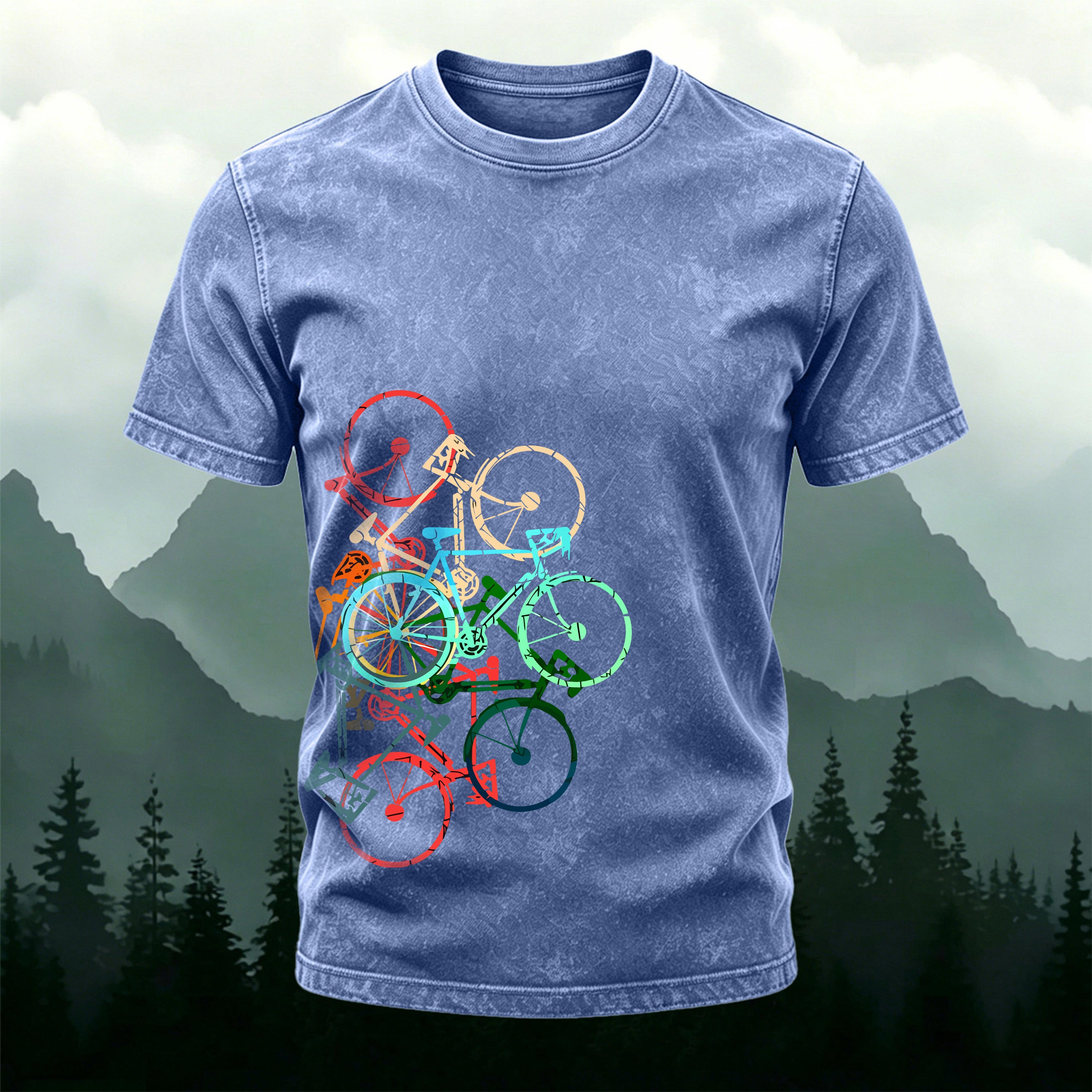 Colorful Bicycle Print Cycling Enthusiast T-Shirt