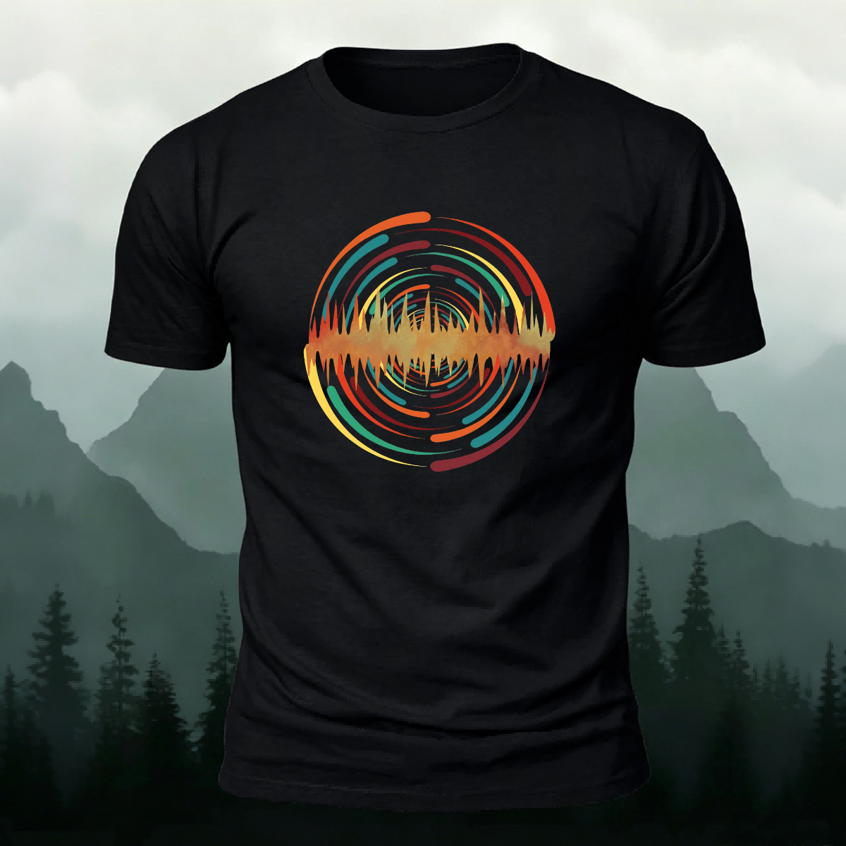 Colorful Pattern Artistic Casual Premium Cotton T-Shirt Black