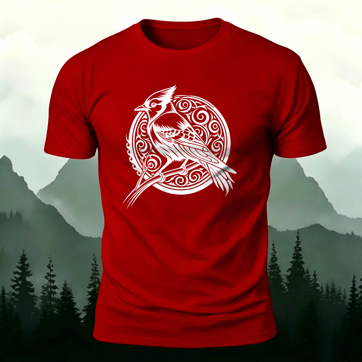 Vintage Bird Circle Print Versatile Cotton T-Shirt