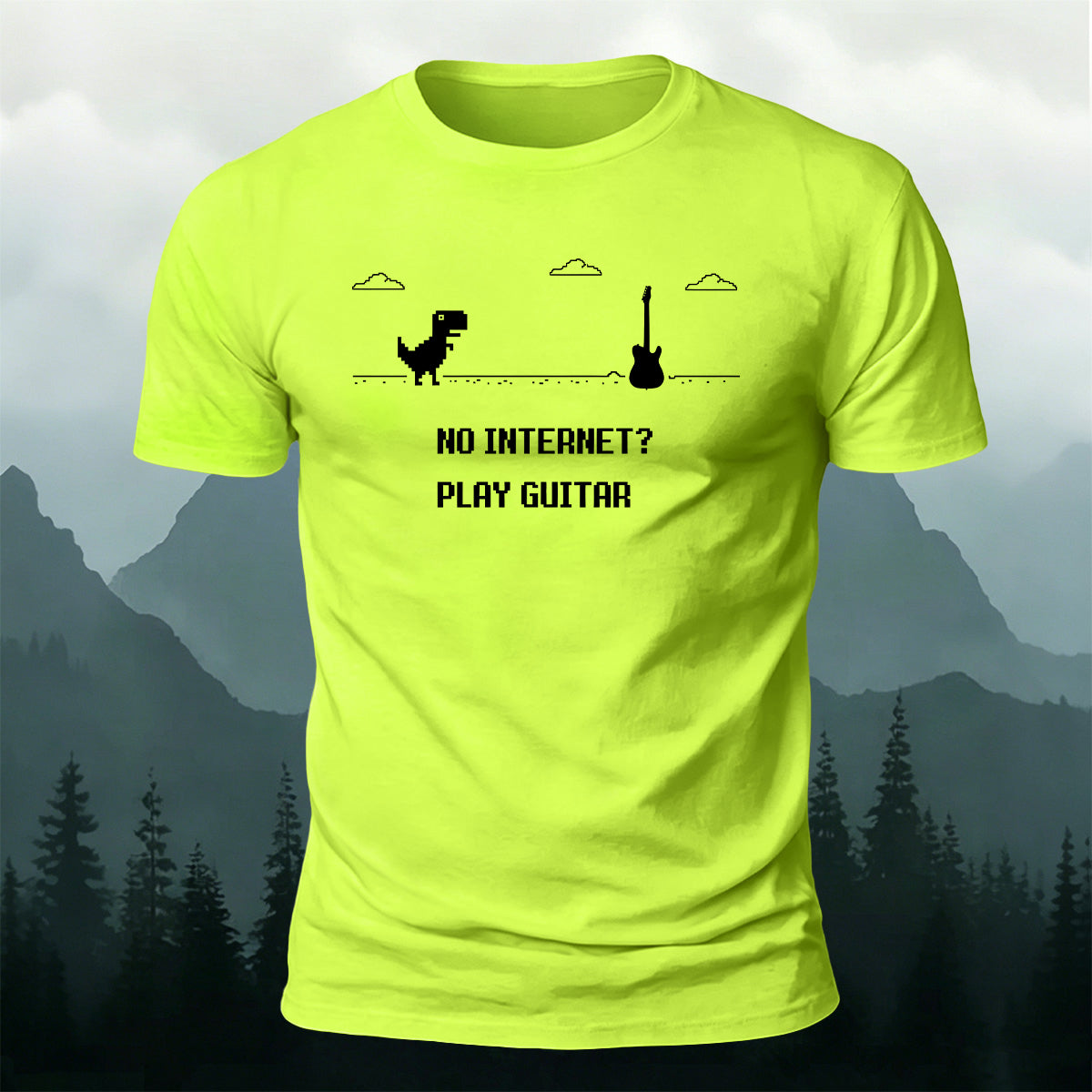 Dinosaur Guitar Creative Print Cotton Outdoor T-Shirt