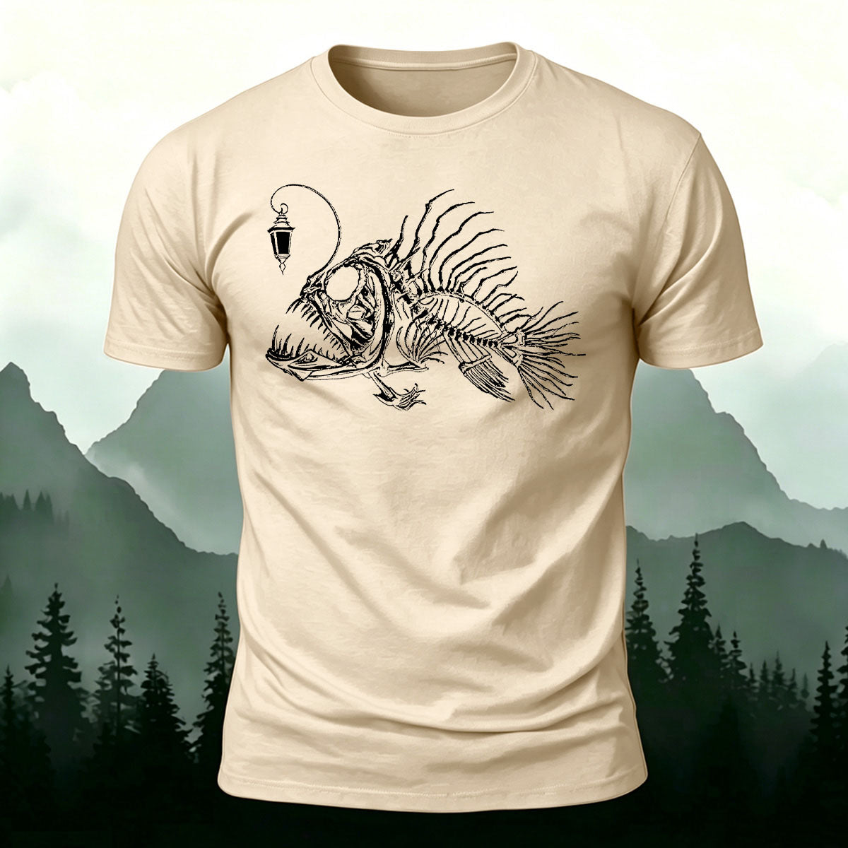 Underwater Fishbone Pattern Cotton Casual T-Shirt Beige