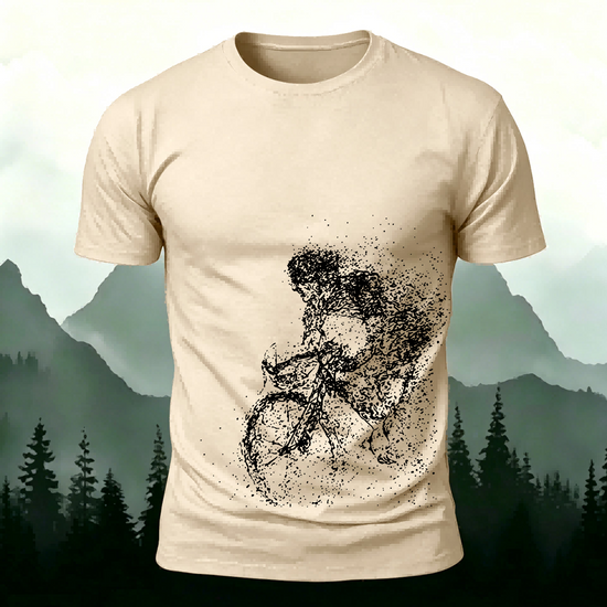 Cycling Pattern Mountain-Style Cotton Casual T-Shirt Beige