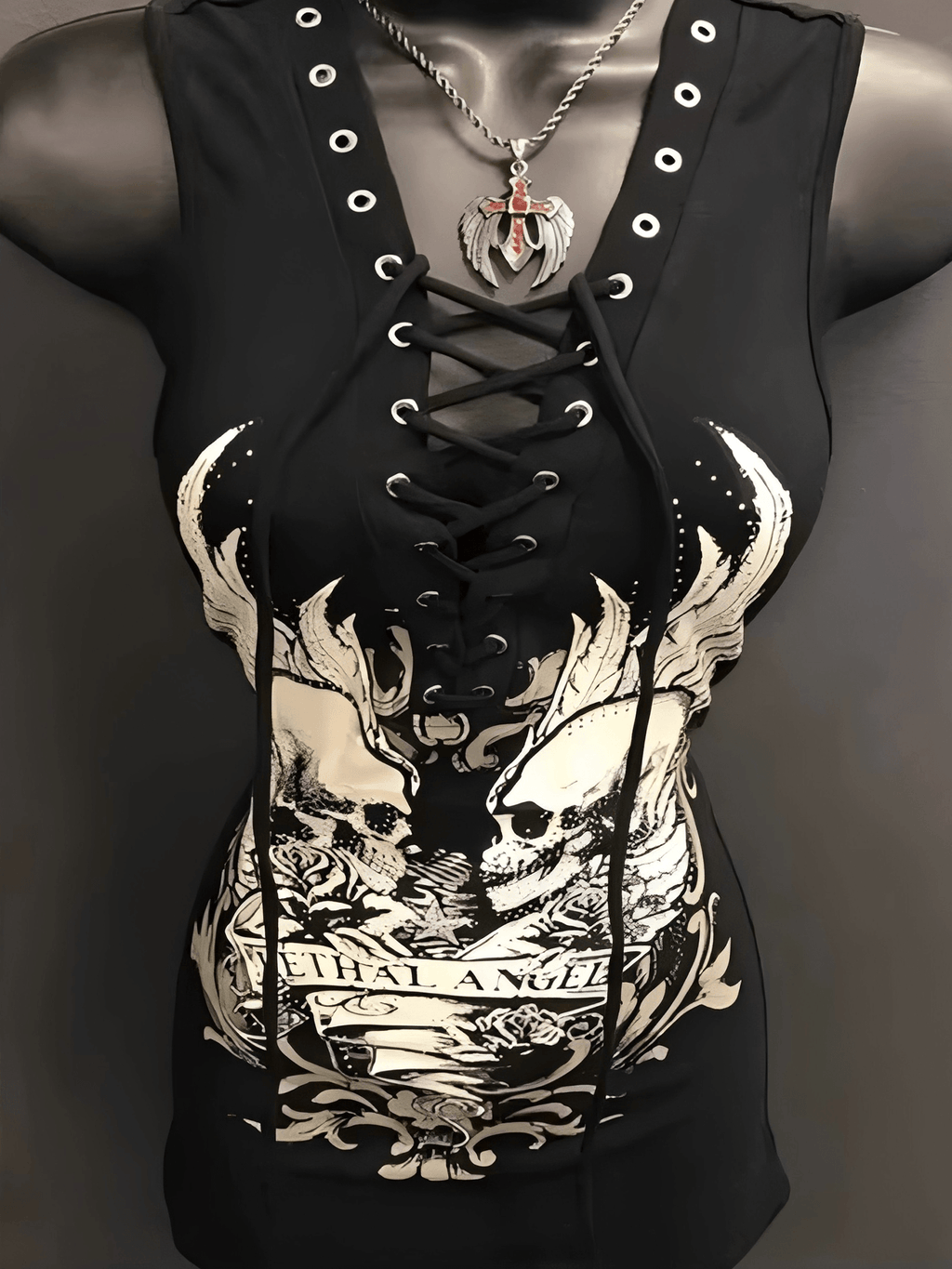 Tie Casual Skull Printed Women Sleeveless Vest
