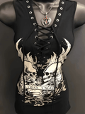 Tie Casual Skull Printed Women Sleeveless Vest