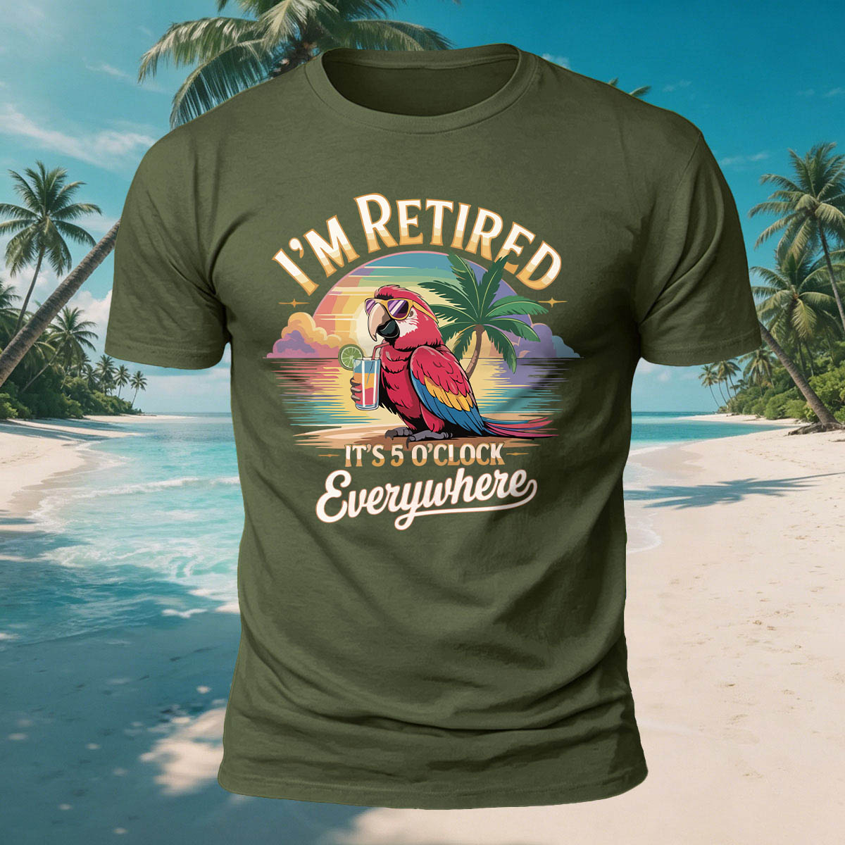 Fun Parrot Drinking Beach Leisure Breathable T-Shirt