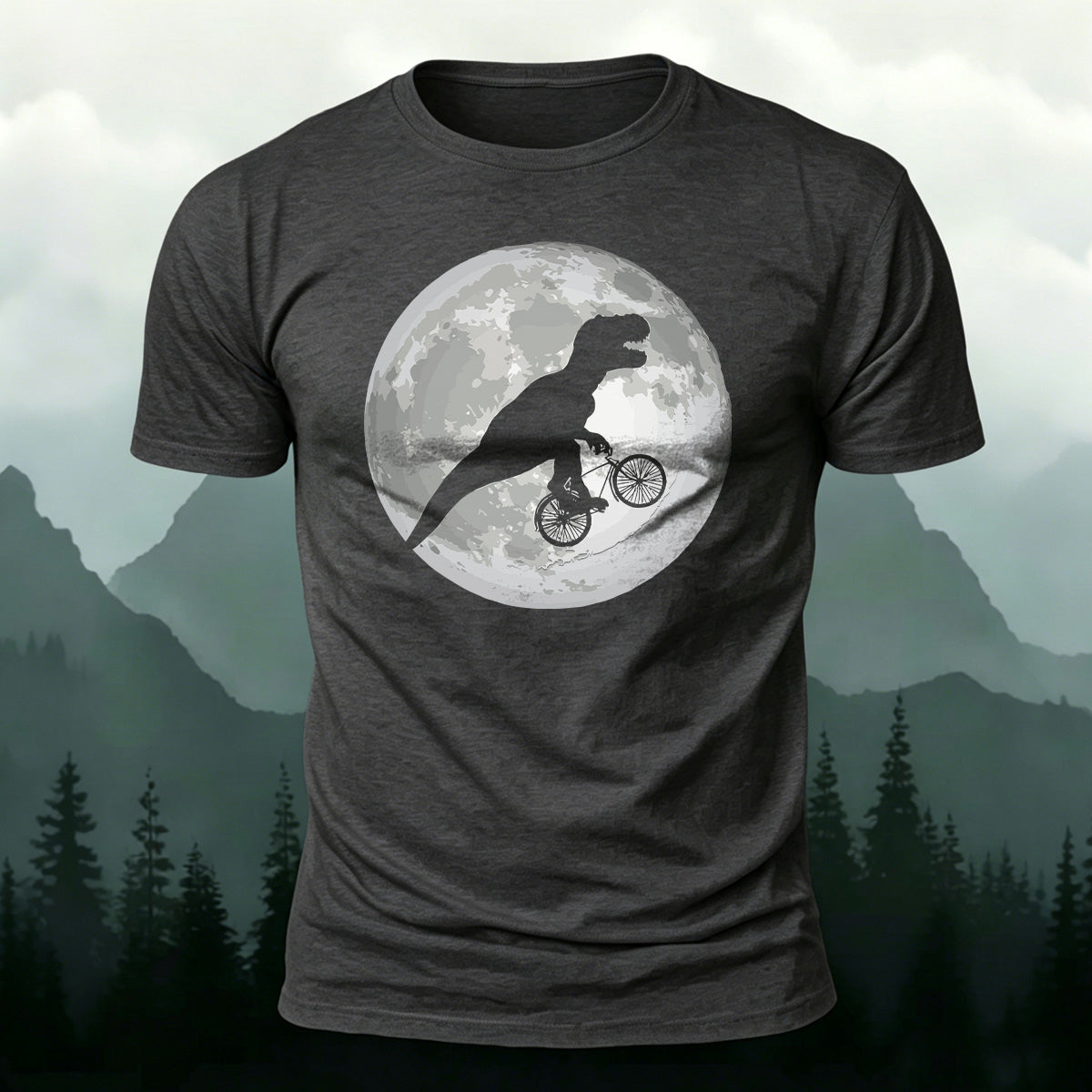 Dinosaur Fossil Bike Ride on the Moon  Cotton T-Shirt