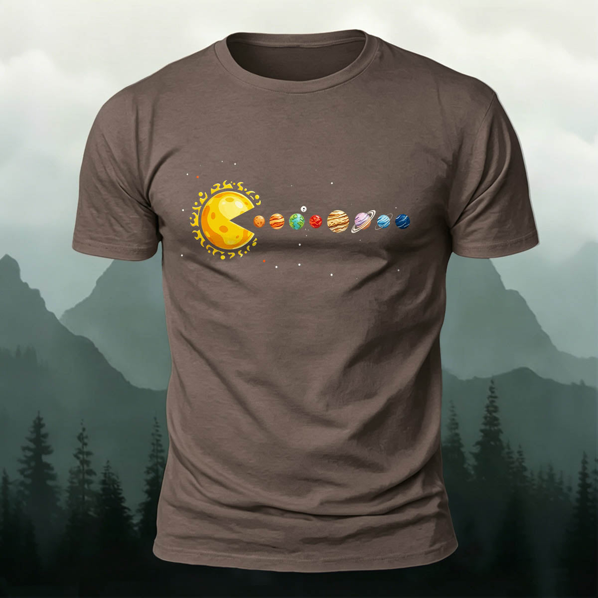 Fun Solar System Print Casual 100% Cotton T-Shirt