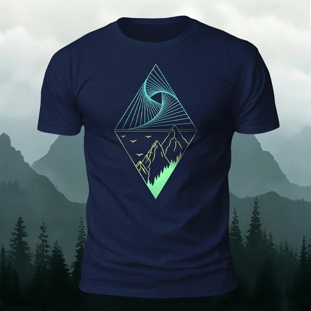Mountain Geometric Pattern Casual 100% Cotton T-Shirt