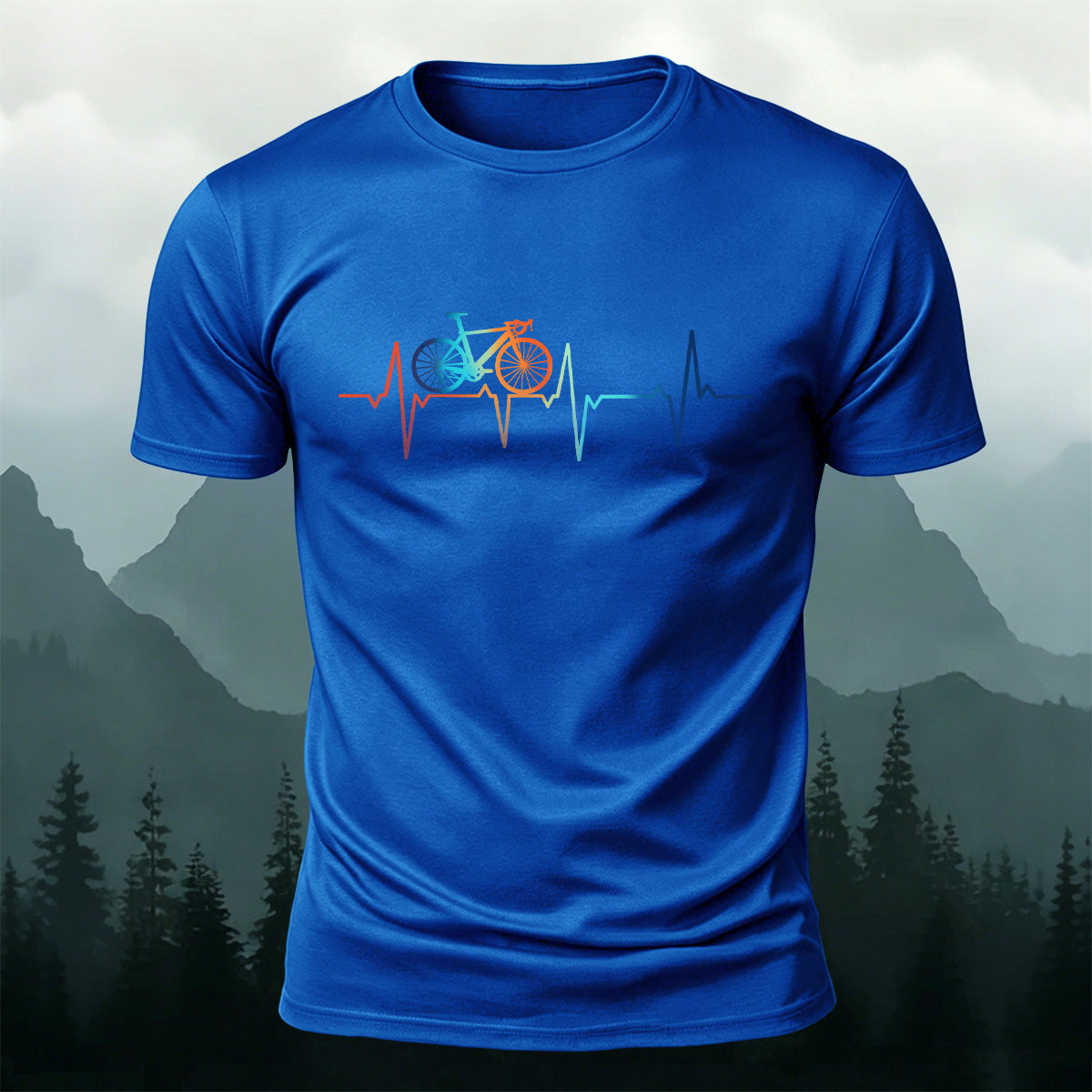 Bicycle Color Print Natural Soft-touch Feel T-Shirt Blue