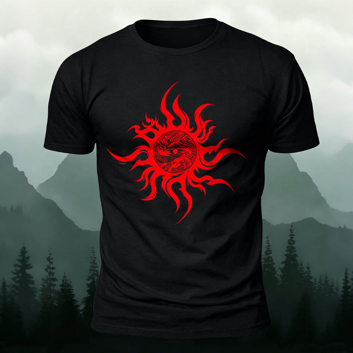 Artistic Sun Print Casual 100% Cotton T-Shirt