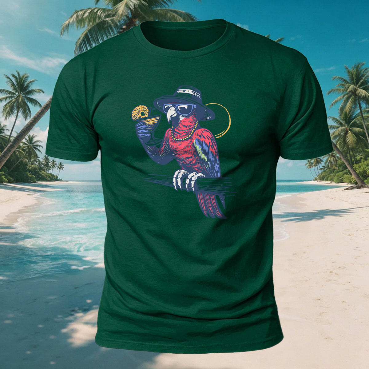 A Drink and Relax Bird Print Versatile Cotton T-Shirt